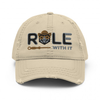 ROLL/ROLE WITH IT Artificer 1 - Black/Gray/Old Gold on Distressed Dad Hat