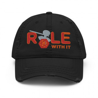 ROLL/ROLE WITH IT Barbarian 1 - Red/Orange/Gray on Distressed Dad Hat