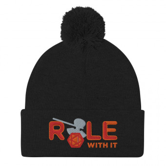 ROLL/ROLE WITH IT Barbarian - Red/Orange/Gray on Pom-Pom Knit Beanie