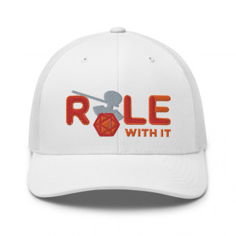 ROLL/ROLE WITH IT Barbarian - Red/Orange/Gray on Retro Trucker Hat