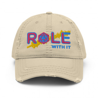 ROLL/ROLE WITH IT Bard 1 - Flamingo/Aqua-Teal/Gold on Distressed Dad Hat