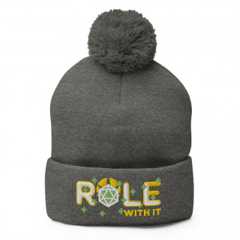 ROLL/ROLE WITH IT Cleric 1 - White/Gold/Kiwi Green on Pom-Pom Knit Beanie