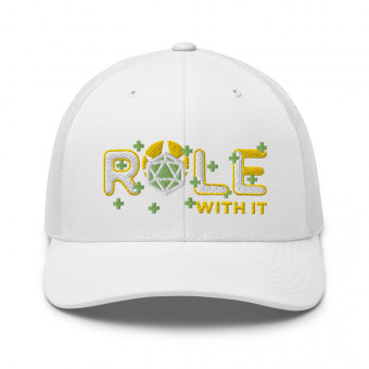 ROLL/ROLE WITH IT Cleric 1 - White/Gold/Kiwi Green on Retro Trucker Hat