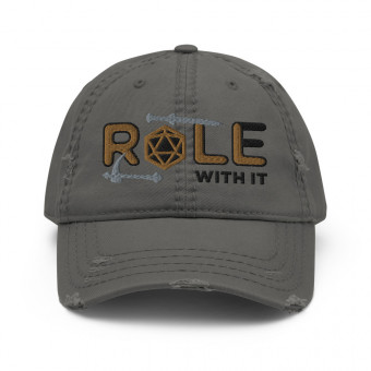 ROLL/ROLE WITH IT Fighter 1 - Old Gold/Black/Gray on Distressed Dad Hat