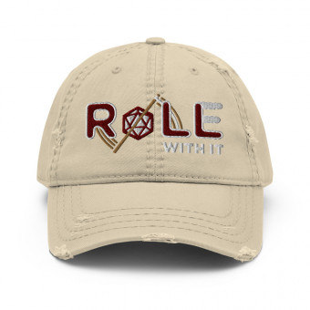 ROLL/ROLE WITH IT Monk 1 - Maroon/White/Old Gold on Distressed Dad Hat