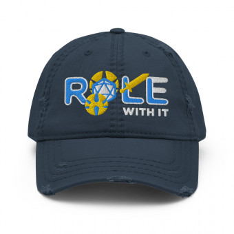 ROLL/ROLE WITH IT Paladin 1 - Aqua-Teal/White/Gold on Distressed Dad Hat