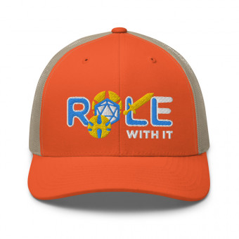 ROLL/ROLE WITH IT Paladin - Aqua-Teal/White/Gold on Retro Trucker Hat