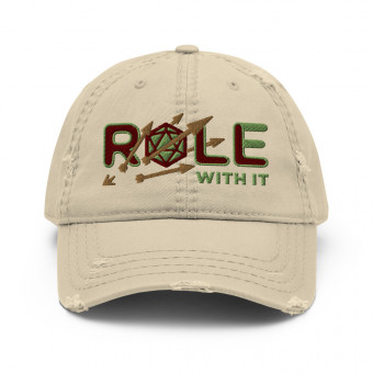 ROLL/ROLE WITH IT Ranger 1 - Maroon/Kiwi Green/Old Gold on Distressed Dad Hat