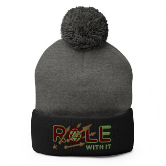 ROLL/ROLE WITH IT Ranger 1 - Maroon/Kiwi Green/Old Gold on Pom-Pom Knit Beanie