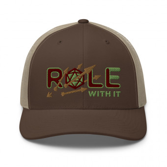 ROLL/ROLE WITH IT Ranger 1 - Maroon/Kiwi Green/Old Gold on Retro Trucker Hat
