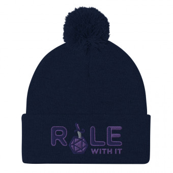 ROLL/ROLE WITH IT Rogue 1 - Navy/Purple/Gray on Pom-Pom Knit Beanie