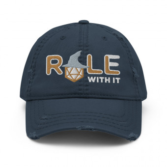 ROLL/ROLE WITH IT Wizard 1 - Old Gold/White/Gray on Distressed Dad Hat