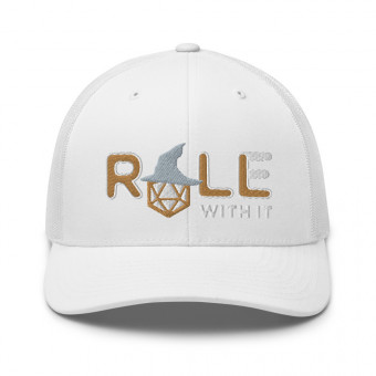 ROLL/ROLE WITH IT Wizard 1 - Old Gold/White/Gray on Retro Trucker Hat